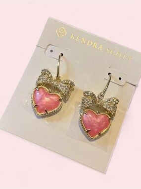 Kendra Scott Gold-Tone Pink Heart Earrings with Crystal Bow Accent